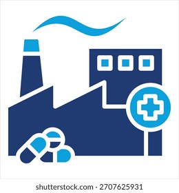 Ilustración vectorial plana del icono azul de la farmacia del Industrial