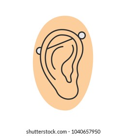 Industrial piercing color icon. Pierced ear cartilage. Isolated vector illustration