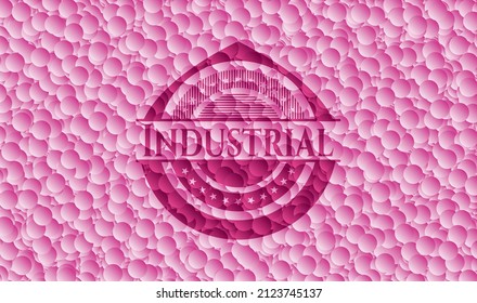 Industrial pink emblem with bubbles background. Vintage. Vector Illustration. Detailed. 