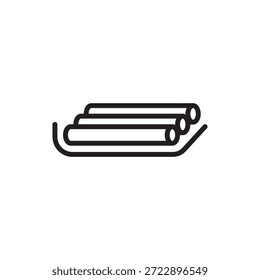 Ícone de cremalheira de tubulação industrial com um suporte de armazenamento horizontal que segura três tubulações pesadas, simbolizando a infraestrutura mecânica, sistemas de transporte fluido e manuseio de material organizado.