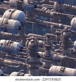 Industrial pipe system. Seamless pattern. Vector pixelated illustration. Rectangular design.