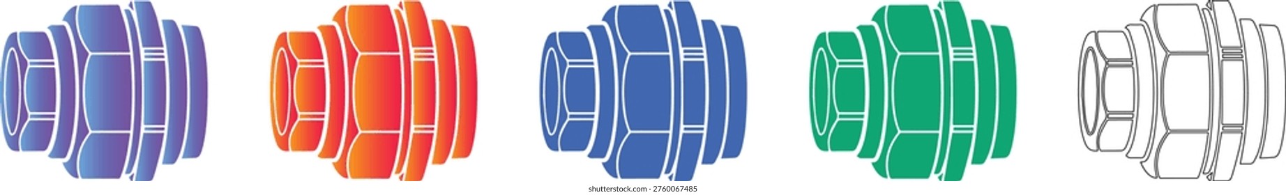 Industrial Pipe Union Connector Vector Set