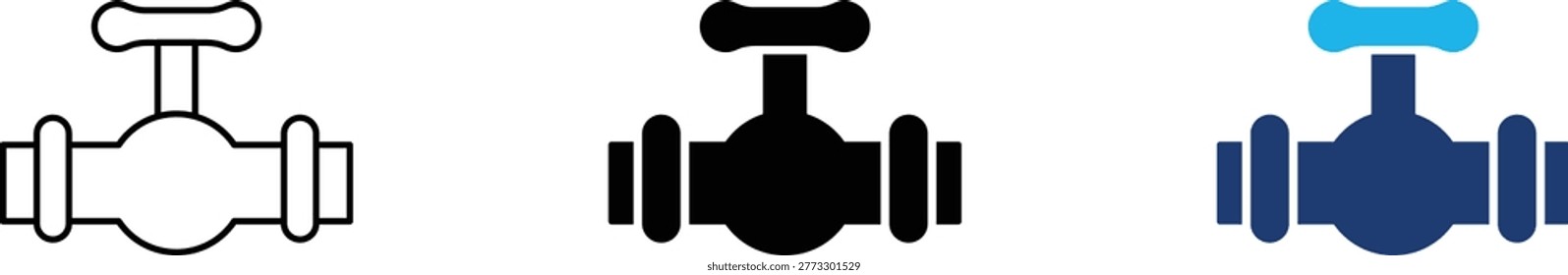 Industrial pipe valve icon showing professional flow control and utility plumbing systems. Professional illustration for water supply management, natural gas distribution, oil refinery infrastructure, manual shut-off mechanisms, and modern factory maintenance interface design.