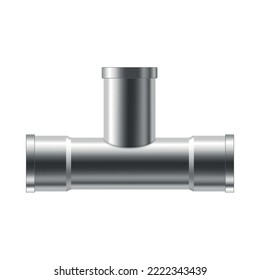Industrial pipeline pipes realistic composition with isolated image of silver steel pipe part on blank background vector illustration