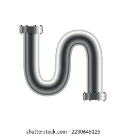 Industrial pipeline pipes realistic composition with isolated image of silver steel pipe part on blank background vector illustration