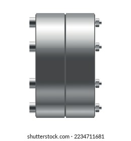 Industrial pipeline pipes realistic composition with isolated image of silver steel pipe part on blank background vector illustration