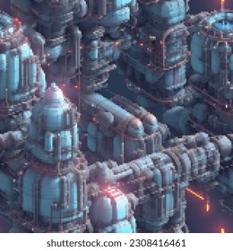 Sistema de tuberías industriales. Patrón sin foco. Ilustración vectorial pixelada. Diseño de píxeles. 