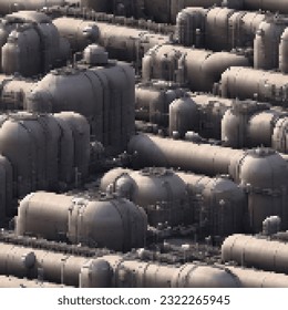Industrial pipeline system. Seamless pattern. Vector pixelated illustration. Pixel design. 