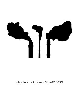 Industrial pipes with toxic vapors. Concept of air or environmental pollution. Black shadow three pipes. Isolated element on a white background. Vector image.