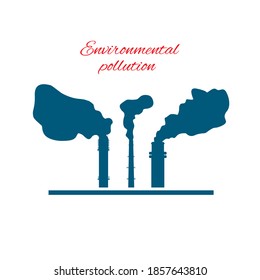 Industrial pipes with toxic vapors and the inscription "Environmental pollution". The shadow of the three pipes. Ecology concept. Isolated element on a white background. Vector image.

