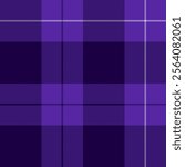 Industrial plaid vector pattern, tissue tartan seamless background. Tweed texture check textile fabric in violet and dark colors.