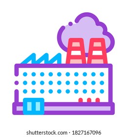 Industrial Plant Building Vector Thin Line Icon. Build Factory Plant Environmental Pollution, Chemical, Radiological Contamination Linear Pictogram. Dirty Soil, Water, Air Contour Illustration