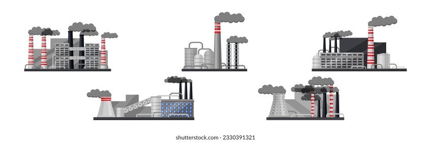 Industrial Plant and Complex with Steaming Chimney Vector Set