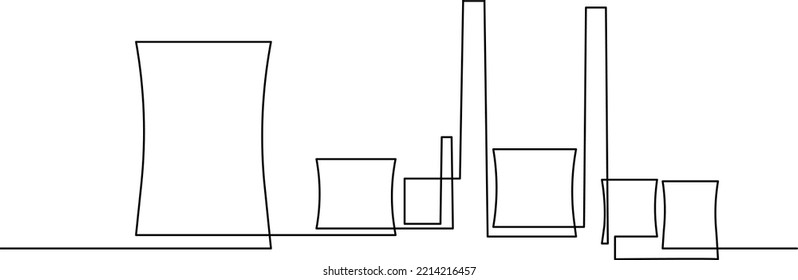 Industrial plant in continuous line art drawing style. Abstract factory buildings minimalist design. Vector illustration.