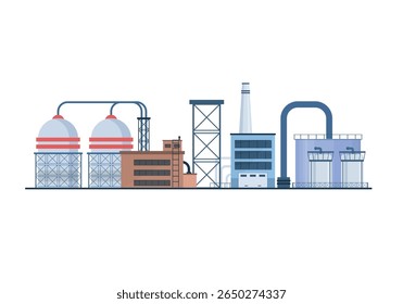 Industrial planta e arquitetura de fábrica ilustração de vetor de negócios equipamento de energia fabricação de tubulação química poluição ambiente urbano energia empresa construção construção pesado ind