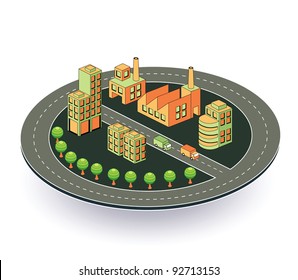 Industrial plant  in isometric view with the landscape