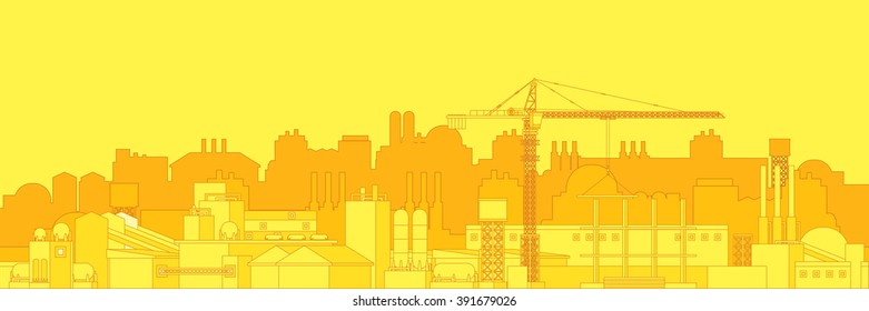 The industrial plant and manufacture building with crane. Vector illustration