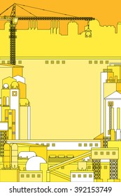 The industrial plant and manufacture building with crane. Vector illustration
