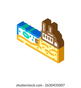 planta industrial perto poluído lago poluição química ícone isométrico vetor. planta industrial perto poluído lago poluição química sinal.