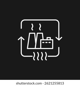 Industrial Plant and Recycling Symbol Icon White Lines on Black for Sustainability and Eco-Friendly Technology