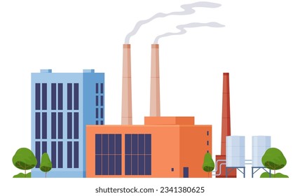 Industrial plants for the production of products, electricity, equipment. Factory complex with pipes. Vector illustration svg