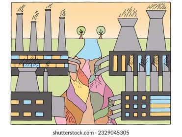 Industrial plants that pollute the river with sewage. The problem of waste disposal of toxic waste. Ecological problems. Environmental pollution.	