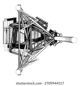 Vetor de construção de plataforma industrial 03. Estrutura de óleo de equipamento de metal. Ilustração Isolada No Plano De Fundo Branco. 