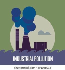 Industrial pollution banner, vector illustration. Air pollution by smoke coming out of two factory chimneys. Environmental problems. Smoking factory concept. Heavy industry plant.