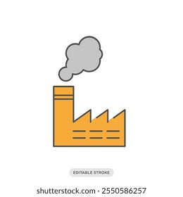 Ícone de cor da poluição industrial, ícone da fábrica da descarga das emissões, símbolo da poluição do ambiente da natureza no fundo branco - ilustração do vetor