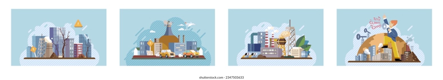 Industrial pollution. Dirty waste. Environmental pollution. Vector illustration. Toxic waste chemicals are leaking into our food chain Industrial pollution requires international cooperation