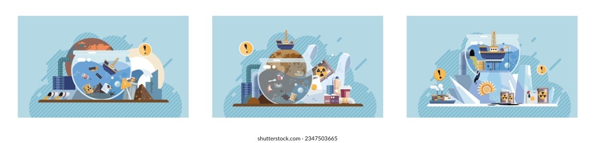 Contaminación industrial. Desperdicios sucios. Contaminación ambiental. Ilustración vectorial. El humo que emite las fábricas debe ser responsable de la calidad del aire Los desechos químicos tóxicos son una amenaza oculta para nuestro medio ambiente