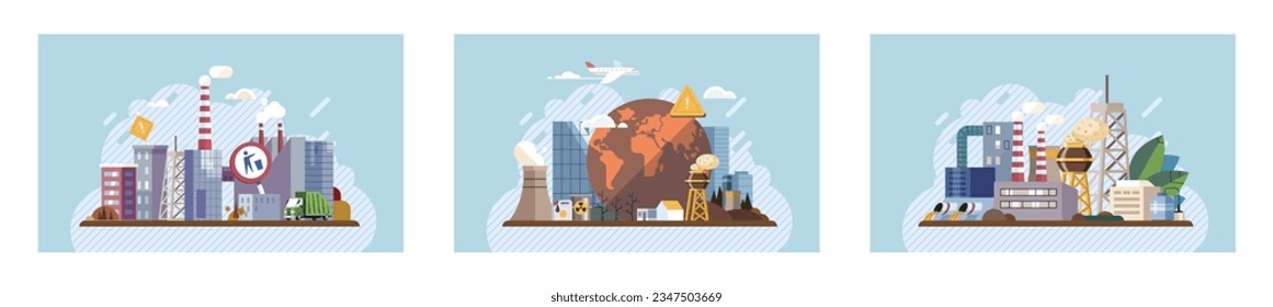 Industrial pollution. Dirty waste. Environmental pollution. Vector illustration. Dirty waste must not be allowed to enter our natural water sources The link between air, water, and soil pollution and