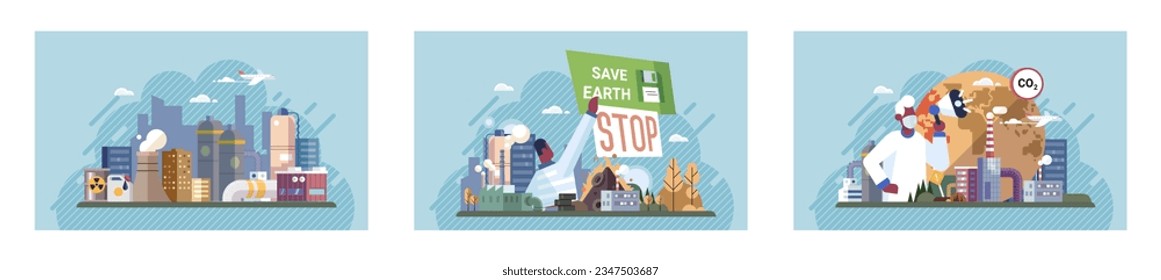 Industrial pollution. Dirty waste. Environmental pollution. Vector illustration. Environmental pollution cbe tackled with sustainable practices Dirty waste must be processed using environmentally