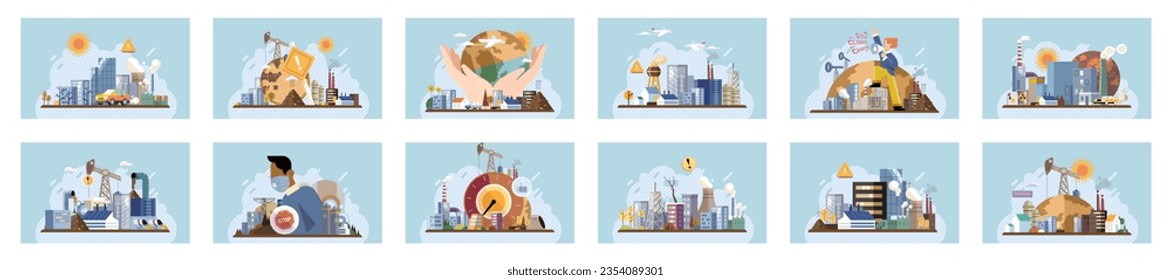 Industrial pollution. Dirty waste. Environmental pollution. Vector illustration. Environmental pollution is affecting our quality life Dirty waste materials are polluting our beautiful landscapes