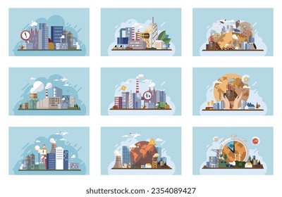 Industrial pollution. Dirty waste. Environmental pollution. Vector illustration. Industrial pollution is responsible for many health problems Dirty water is common issue near manufacturing plants