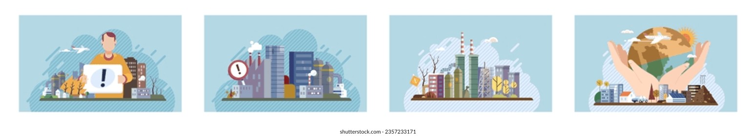 Industrial pollution. Dirty waste. Environmental pollution. Vector illustration. Environmental pollution cbe tackled with sustainable practices Dirty waste must be processed using environmentally