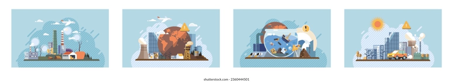 Industrial pollution. Dirty waste. Environmental pollution. Vector illustration. Factory emitting smoke has to be accountable for air quality Toxic waste chemicals are hidden threat to our environment