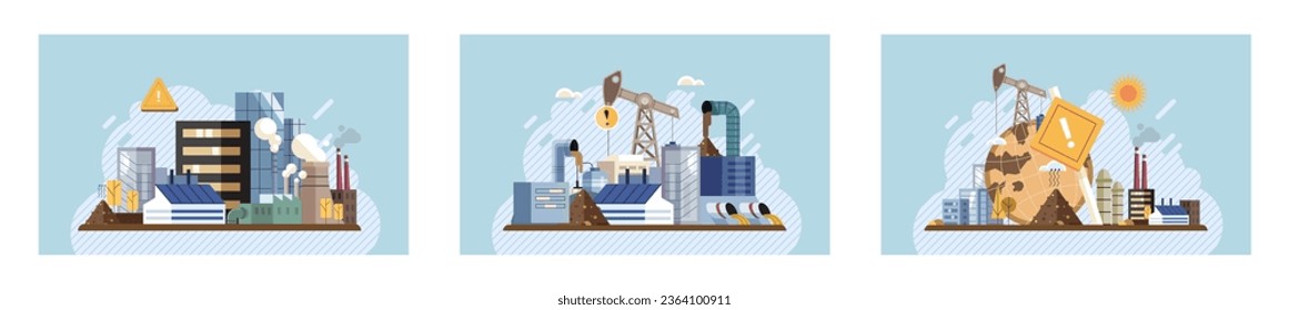 Industrial pollution. Dirty waste. Environmental pollution. Vector illustration. Smokes with smog are manifestation our industrialized society Trash emission is overlooked aspect environmental