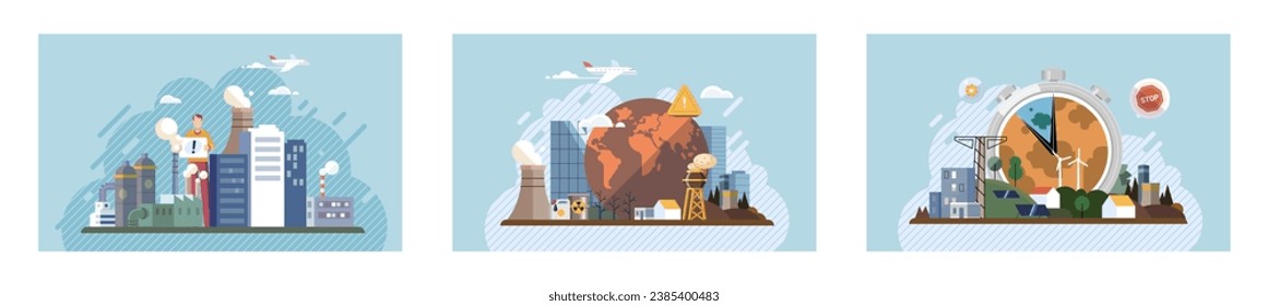 Industrial pollution. Dirty waste. Environmental pollution. Vector illustration. Environmental pollution is affecting our quality life Dirty waste materials are polluting our beautiful landscapes