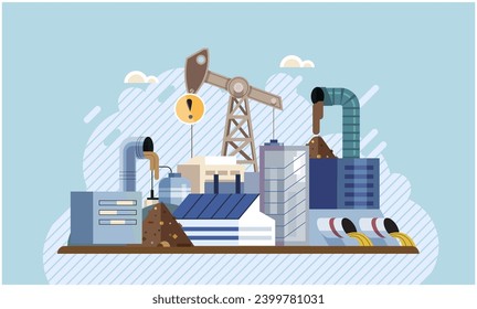 Industrial pollution. Dirty waste. Environmental pollution. Vector illustration. Smokes with smog are manifestation our industrialized society Trash emission is overlooked aspect environmental