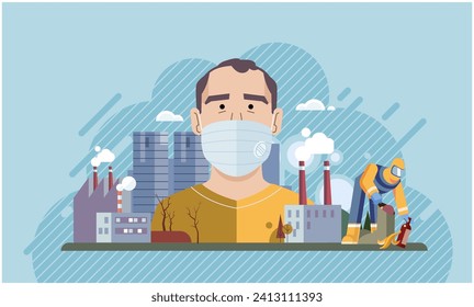 Industrial pollution. Dirty waste. Environmental pollution. Vector illustration. Air and water pollution are serious threats to our wellbeing Factory emitting smoke has become symbol environmental