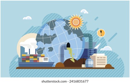 Industrial pollution. Dirty waste. Environmental pollution. Vector illustration. Environmental pollution cbe tackled with sustainable practices Dirty waste must be processed using environmentally