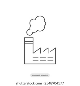 Ícone de poluição industrial, ícone de fábrica de descarga de emissões, símbolo de poluição do ambiente da natureza no fundo branco - ilustração vetorial