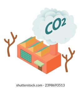 Icono de contaminación industrial vector isométrico. Fábrica con nubes de dióxido de carbono. Contaminación ambiental, emisiones de gases de efecto invernadero, cambio climático