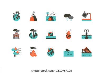 Industrial and pollution icon set design, environment dirty danger industry plant chemical and toxic theme Vector illustration