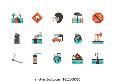 Industrial and pollution icon set design, environment dirty danger industry plant chemical and toxic theme Vector illustration