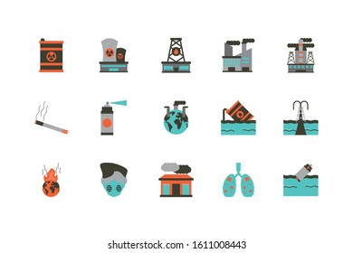 Industrial and pollution icon set design, environment dirty danger industry plant chemical and toxic theme Vector illustration