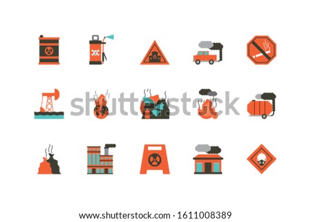 Industrial and pollution icon set design, environment dirty danger industry plant chemical and toxic theme Vector illustration