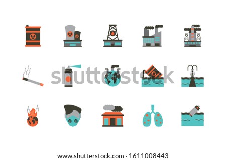 Industrial and pollution icon set design, environment dirty danger industry plant chemical and toxic theme Vector illustration