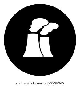 A industrial pollution symbol in the center. Isolated white symbol in black circle. Vector illustration on white background